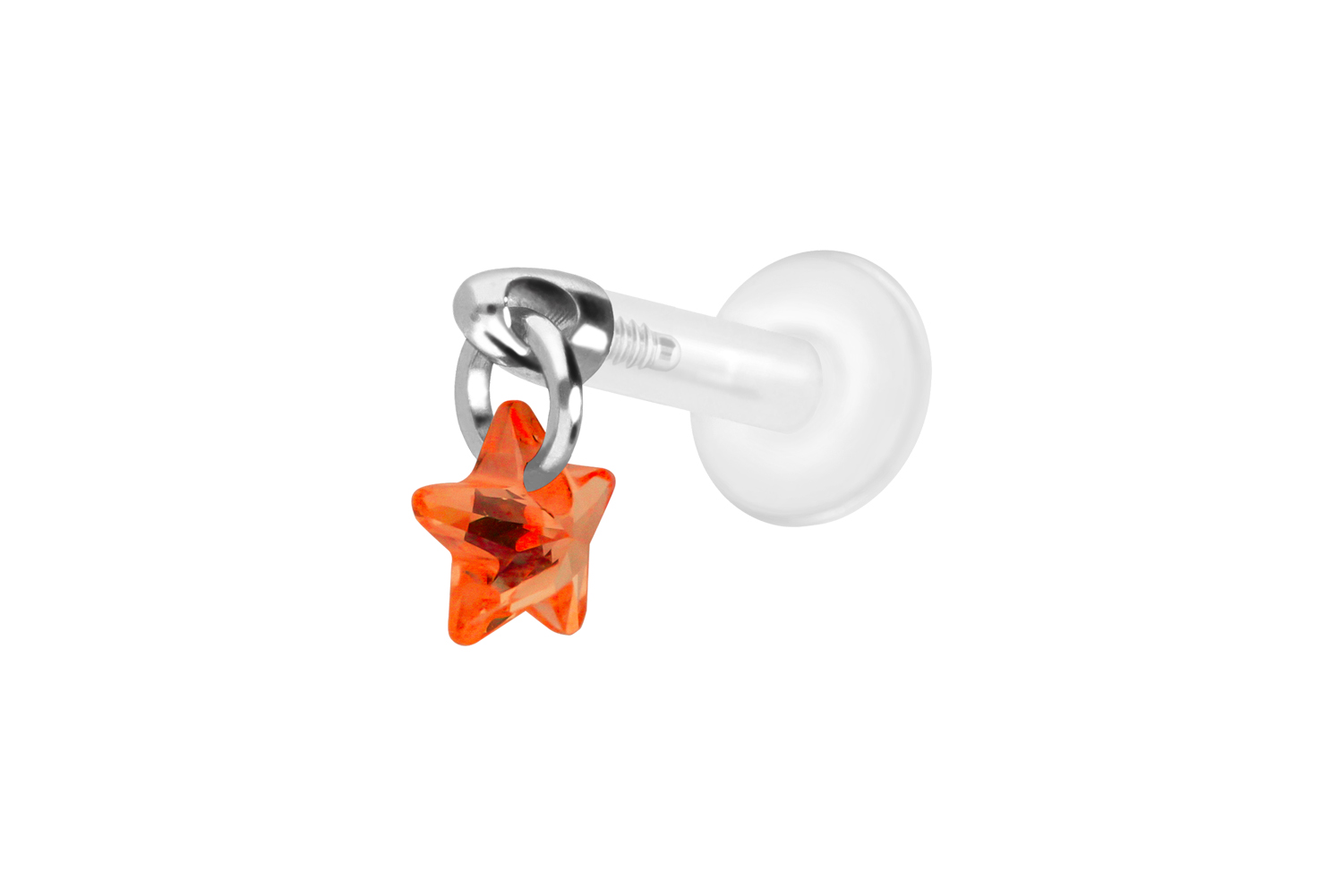 PTFE Labret Piercing mit Innengewinde + Titan-Aufsatz KRISTALLSTERN